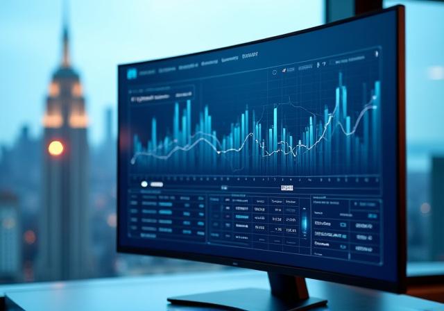 Financial analysis dashboard overlooking NYC skyline