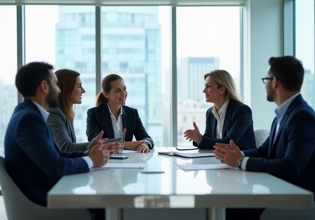 Corporate boardroom collaboration in New York