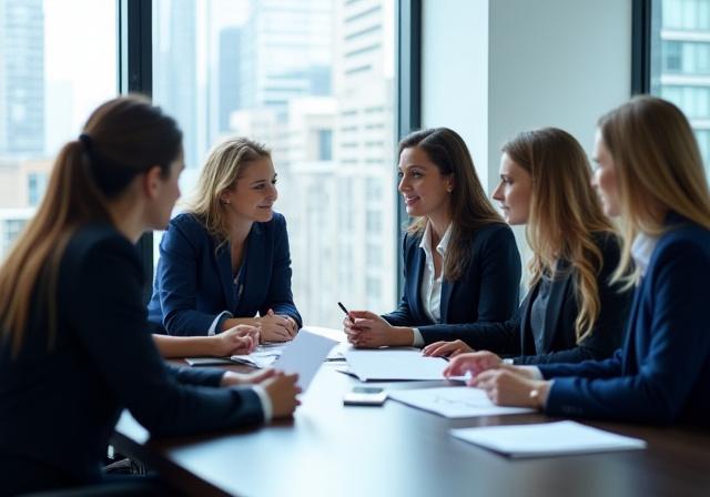 Corporate leaders collaborating over financial charts in a modern NYC boardroom