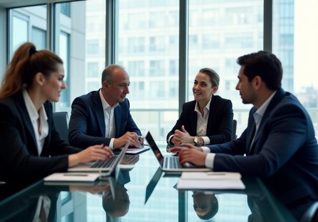 Consultants collaborating in a high-rise New York boardroom